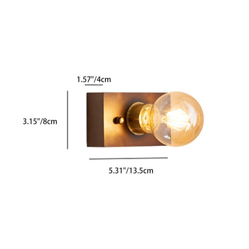 Traditionelle Vintage Rechteckige Wandleuchte aus Massivholz, Aluminium und Glas mit 1 Licht für das Schlafzimmer 
