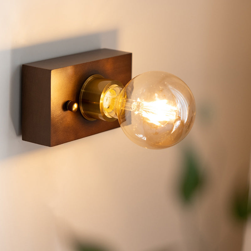 Traditionelle Vintage Rechteckige Wandleuchte aus Massivholz, Aluminium und Glas mit 1 Licht für das Schlafzimmer 
