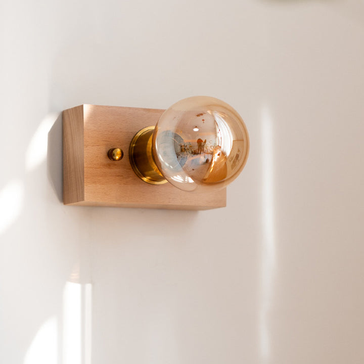 Traditionelle Vintage Rechteckige Wandleuchte aus Massivholz, Aluminium und Glas mit 1 Licht für das Schlafzimmer 