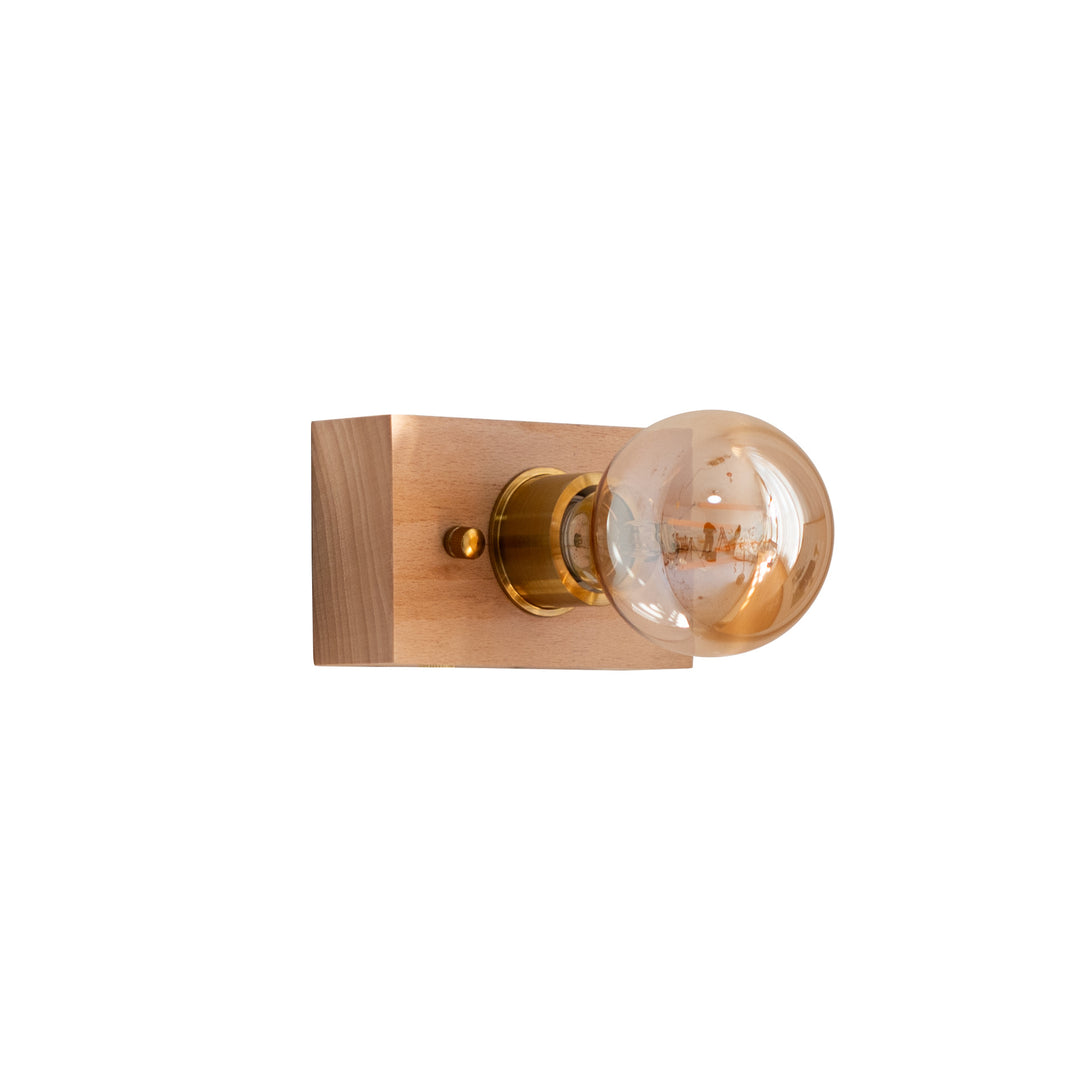 Traditionelle Vintage Rechteckige Wandleuchte aus Massivholz, Aluminium und Glas mit 1 Licht für das Schlafzimmer 