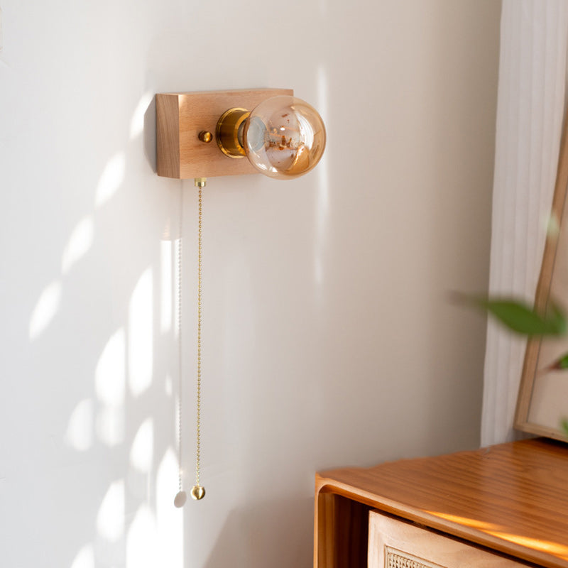 Traditionelle Vintage Rechteckige Wandleuchte aus Massivholz, Aluminium und Glas mit 1 Licht für das Schlafzimmer 