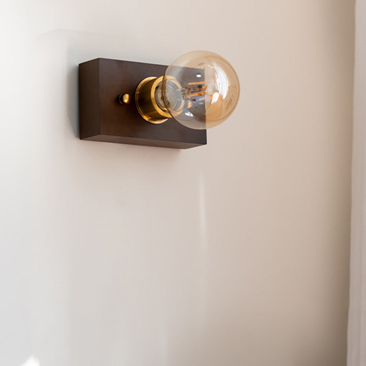 Traditionelle Vintage Rechteckige Wandleuchte aus Massivholz, Aluminium und Glas mit 1 Licht für das Schlafzimmer 