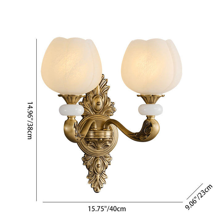 Applique murale traditionnelle européenne en cuivre avec verre à bourgeon 1/2 lumière pour salon 