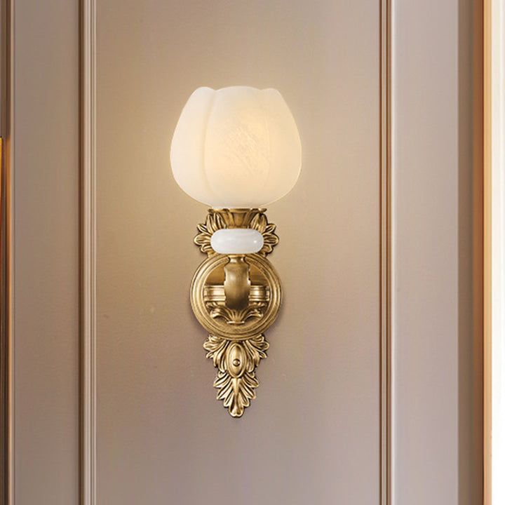 Applique murale traditionnelle européenne en cuivre avec verre à bourgeon 1/2 lumière pour salon 