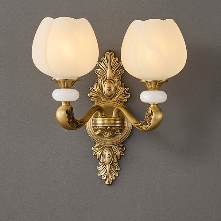 Applique murale traditionnelle européenne en cuivre avec verre à bourgeon 1/2 lumière pour salon 