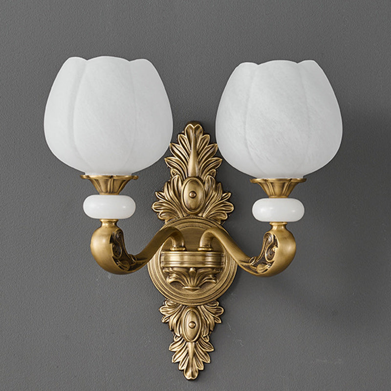 Applique murale traditionnelle européenne en cuivre avec verre à bourgeon 1/2 lumière pour salon 