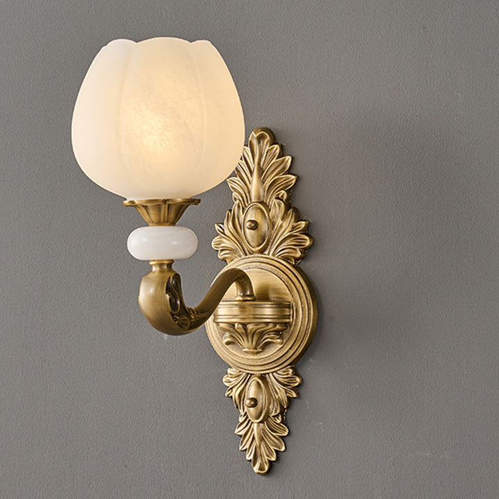 Applique murale traditionnelle européenne en cuivre avec verre à bourgeon 1/2 lumière pour salon 