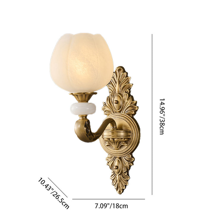 Applique murale traditionnelle européenne en cuivre avec verre à bourgeon 1/2 lumière pour salon 