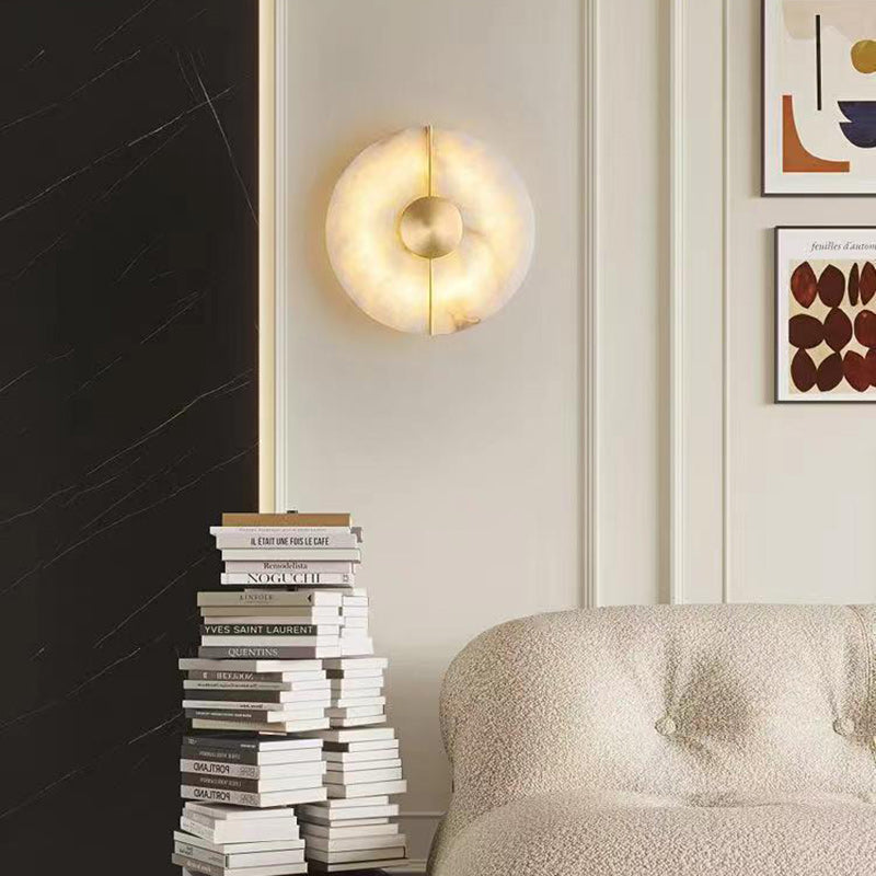 مصباح حائط LED دائري من النحاس الرخامي الحديث لغرفة النوم 