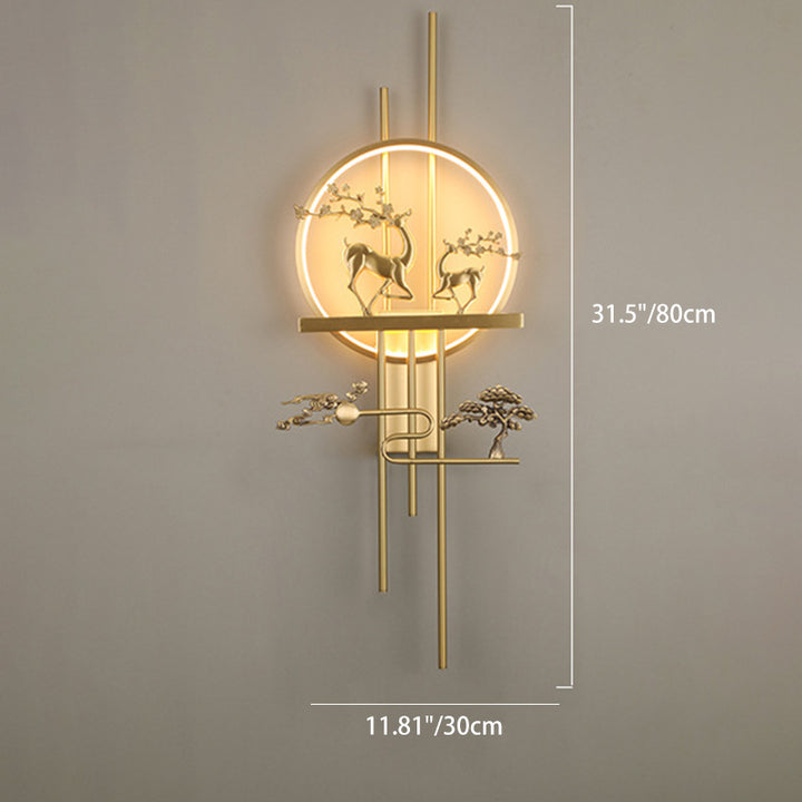 Traditionelle chinesische Hirschkreis-Messing-LED-Wandleuchte für das Wohnzimmer 