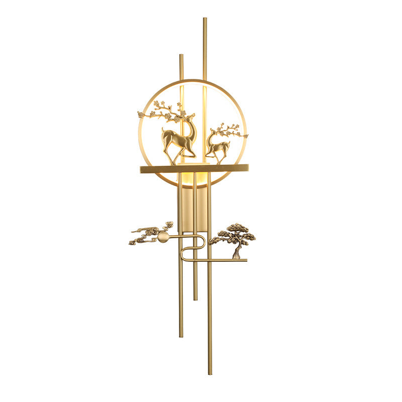 Traditionelle chinesische Hirschkreis-Messing-LED-Wandleuchte für das Wohnzimmer 