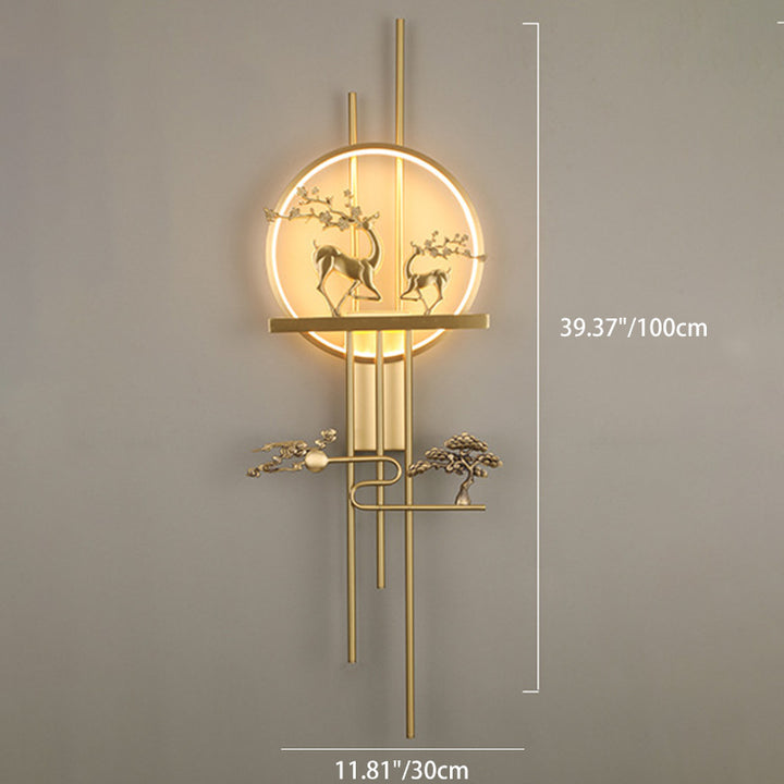 Traditionelle chinesische Hirschkreis-Messing-LED-Wandleuchte für das Wohnzimmer 