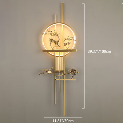 مصباح حائط LED من النحاس الأصفر بتصميم دائرة الغزلان الصينية التقليدية لغرفة المعيشة 