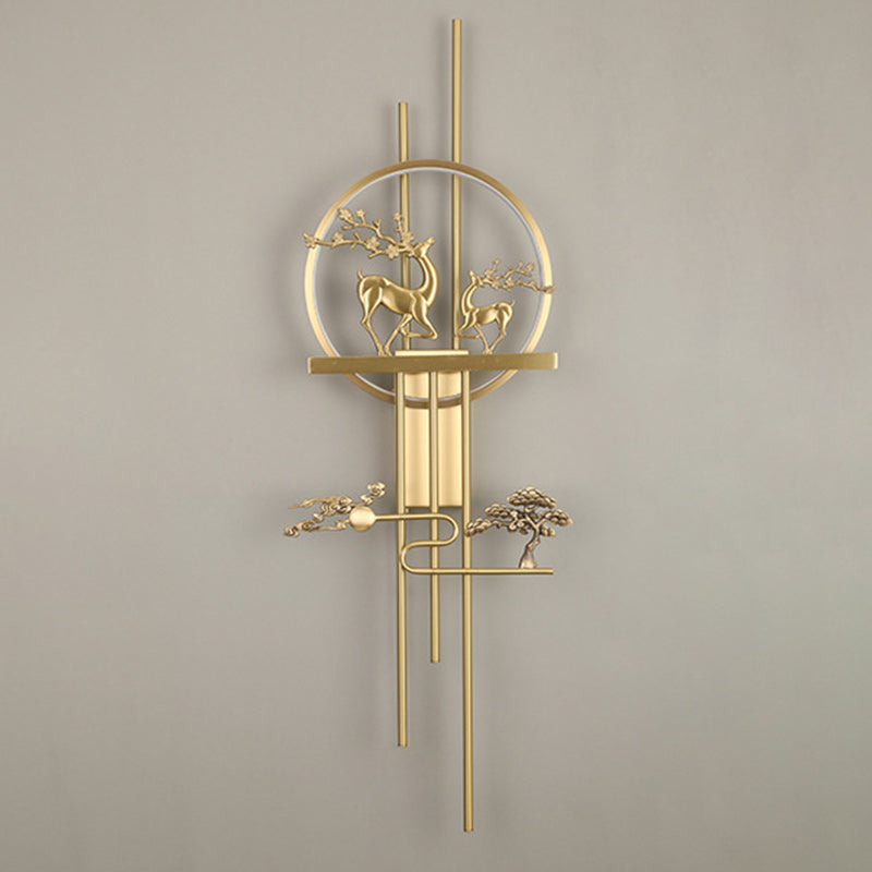 Traditionelle chinesische Hirschkreis-Messing-LED-Wandleuchte für das Wohnzimmer 
