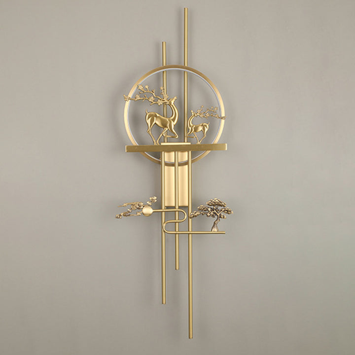 Traditionelle chinesische Hirschkreis-Messing-LED-Wandleuchte für das Wohnzimmer 