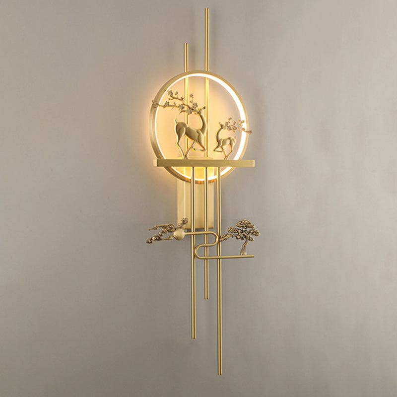 Traditionelle chinesische Hirschkreis-Messing-LED-Wandleuchte für das Wohnzimmer 