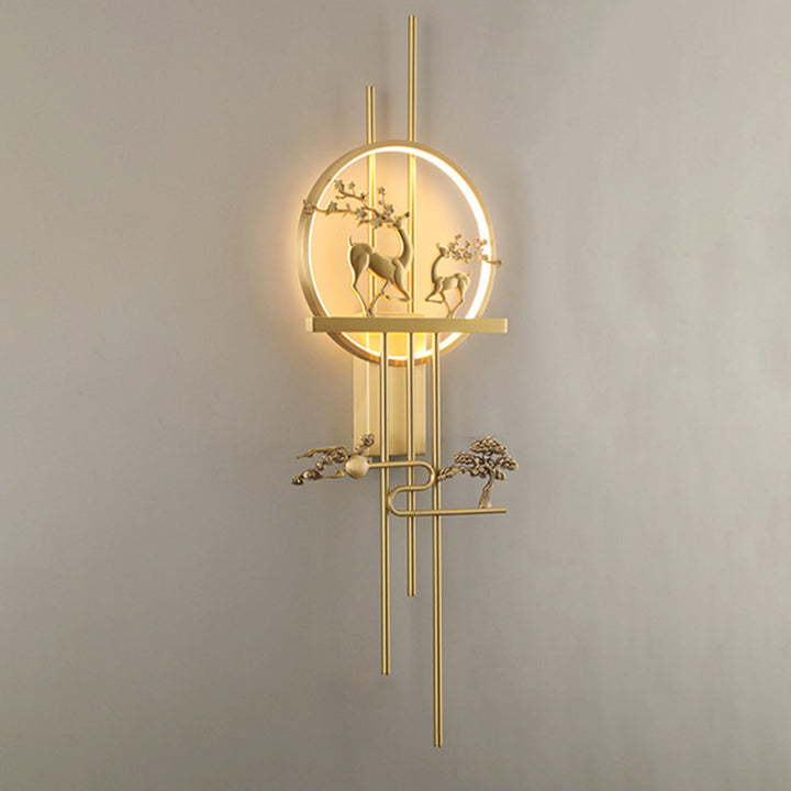 Traditionelle chinesische Hirschkreis-Messing-LED-Wandleuchte für das Wohnzimmer 