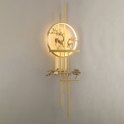 مصباح حائط LED من النحاس الأصفر بتصميم دائرة الغزلان الصينية التقليدية لغرفة المعيشة 