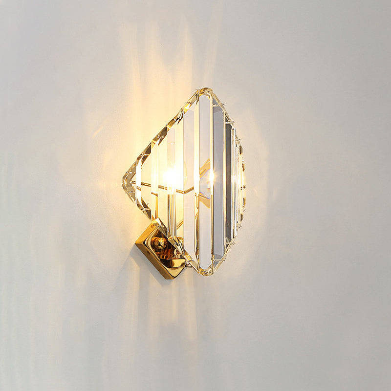 Applique murale moderne de luxe en métal carré avec cristal à 1 lumière pour salon 