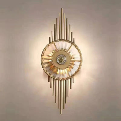 Aplique de pared contemporáneo escandinavo redondo de metal con cristales y 3 luces para sala de estar 
