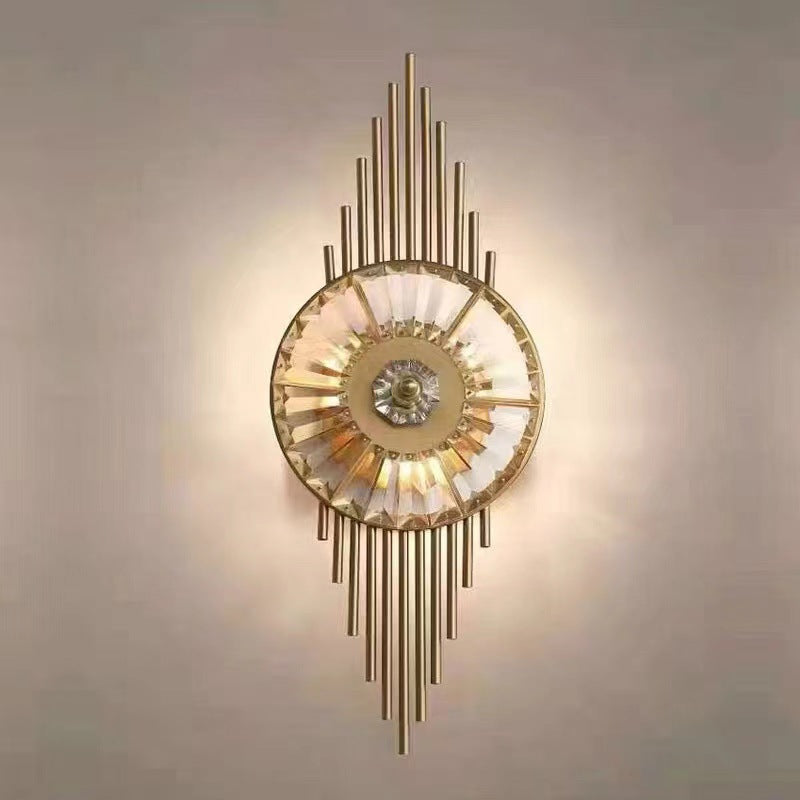 Aplique de pared contemporáneo escandinavo redondo de metal con cristales y 3 luces para sala de estar 