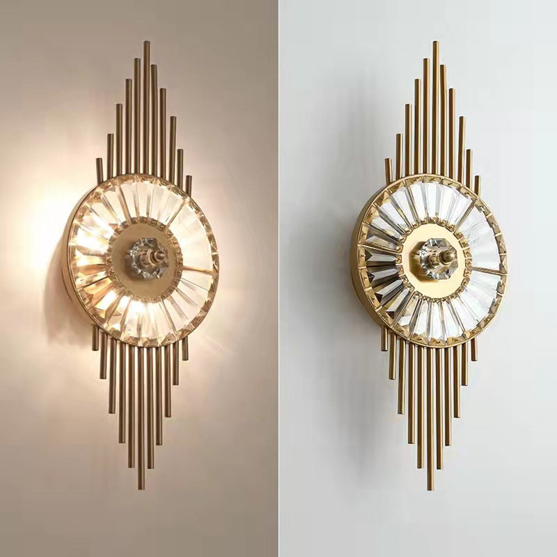 Aplique de pared contemporáneo escandinavo redondo de metal con cristales y 3 luces para sala de estar 
