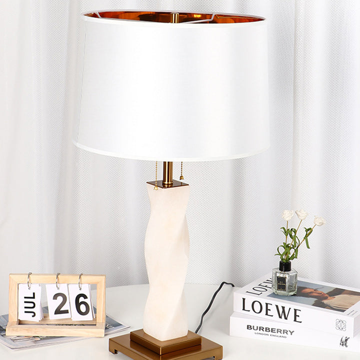 Lampe de table 1 lumière en tissu, verre et métal cylindrique chinois traditionnel pour chambre 