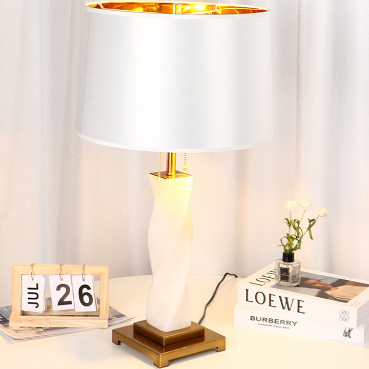 Lampe de table 1 lumière en tissu, verre et métal cylindrique chinois traditionnel pour chambre 