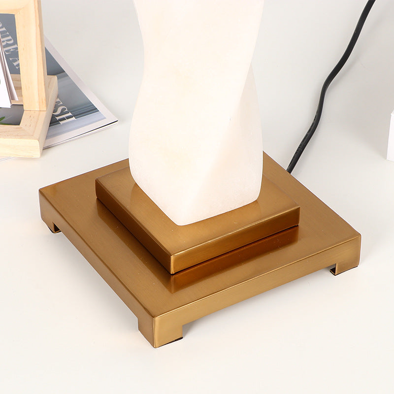 Lampe de table 1 lumière en tissu, verre et métal cylindrique chinois traditionnel pour chambre 