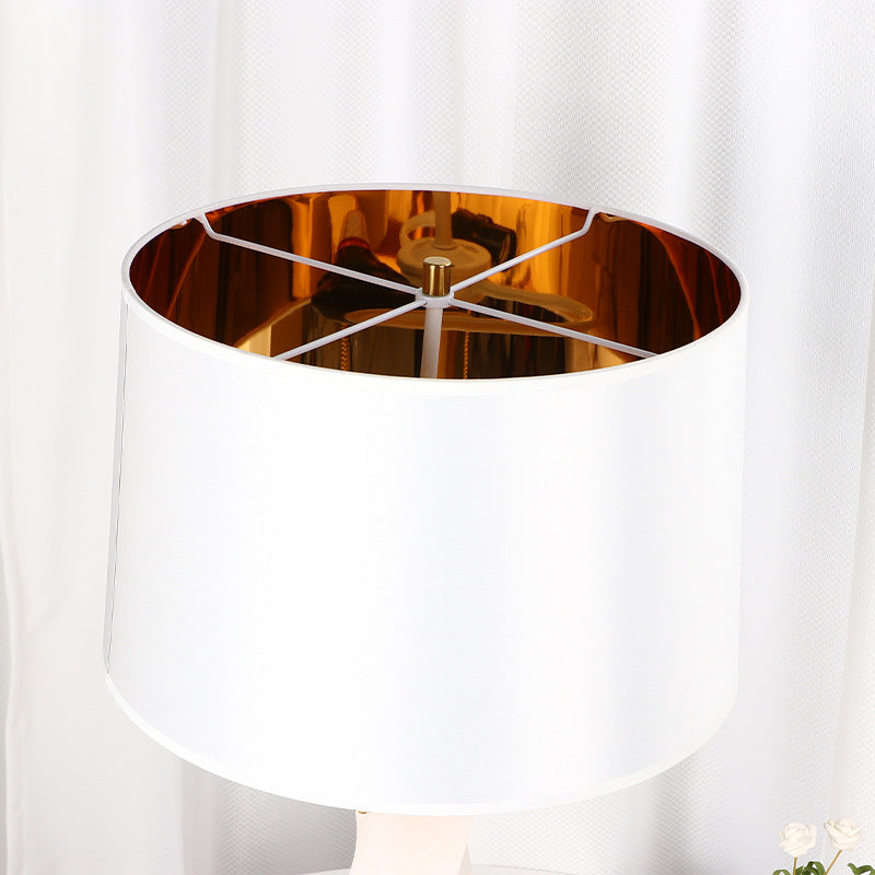 Lampe de table 1 lumière en tissu, verre et métal cylindrique chinois traditionnel pour chambre 