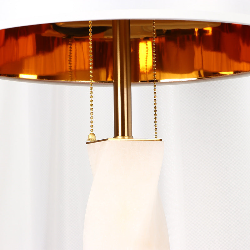 Lampe de table 1 lumière en tissu, verre et métal cylindrique chinois traditionnel pour chambre 