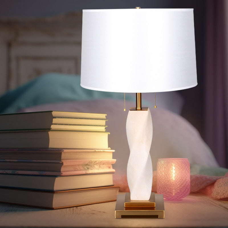 Lampe de table 1 lumière en tissu, verre et métal cylindrique chinois traditionnel pour chambre 