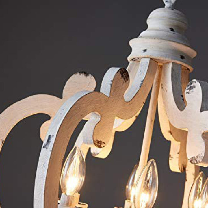 Candelabro rústico tradicional de madera maciza y hierro de 6 luces para sala de estar 
