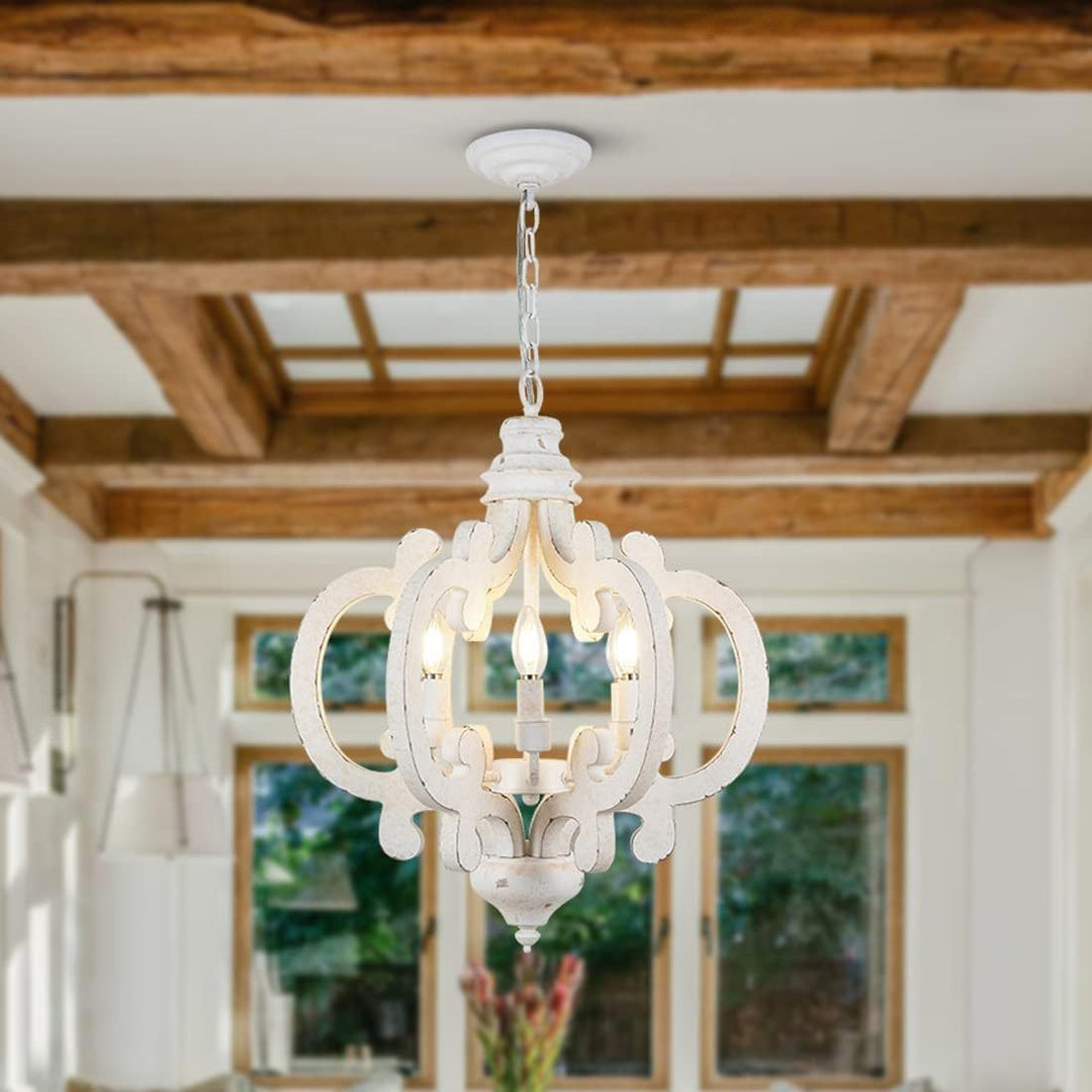 Candelabro rústico tradicional de madera maciza y hierro de 6 luces para sala de estar 