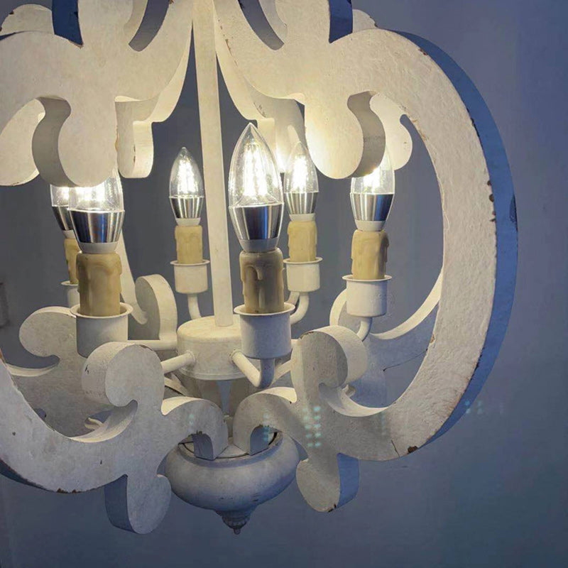 Candelabro rústico tradicional de madera maciza y hierro de 6 luces para sala de estar 