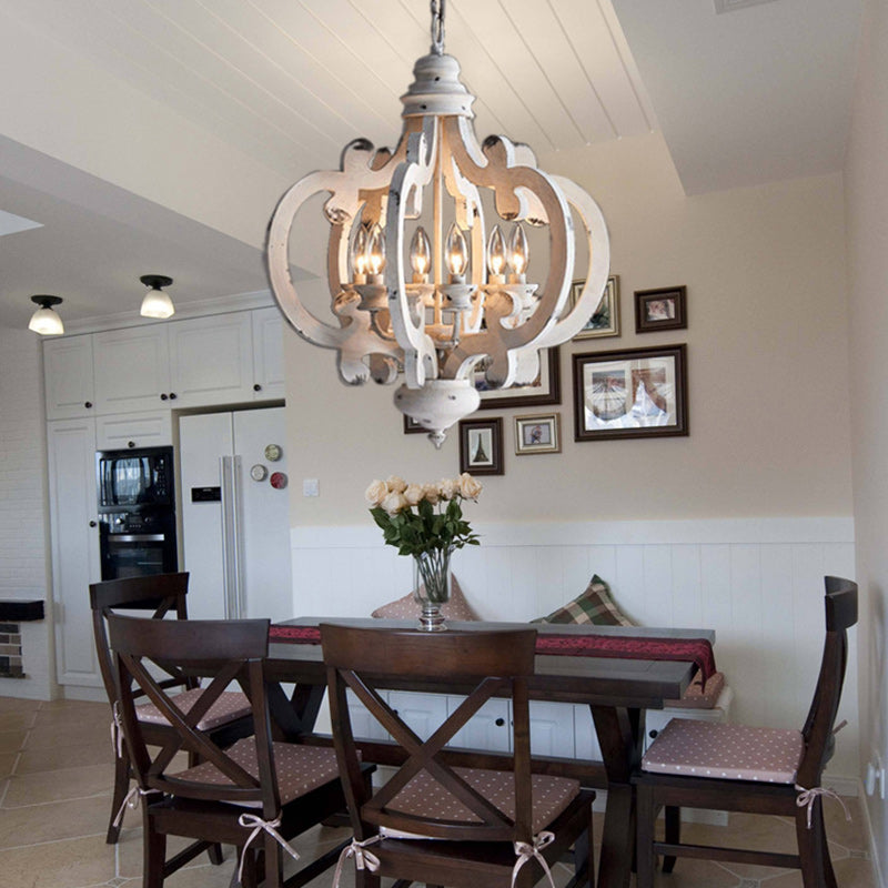 Candelabro rústico tradicional de madera maciza y hierro de 6 luces para sala de estar 