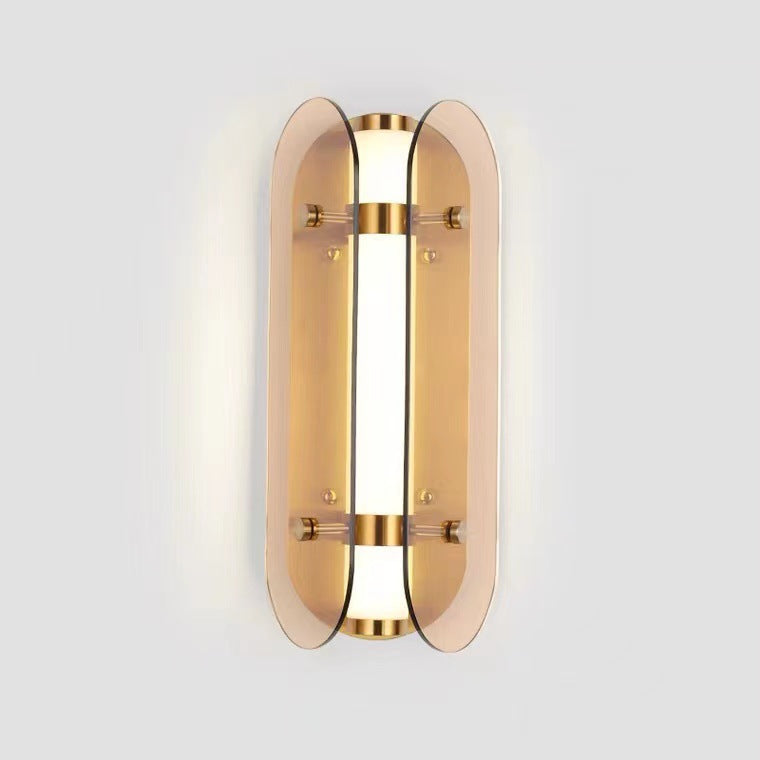 Lámpara de pared LED de vidrio de cobre ovalada Art Deco moderna para sala de estar 