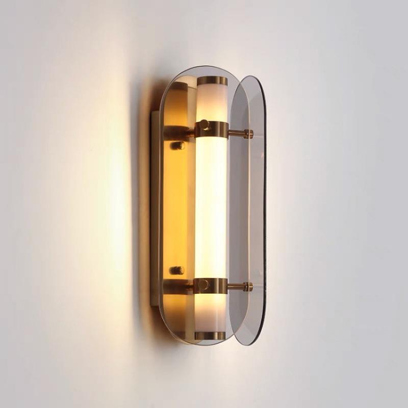 Lámpara de pared LED de vidrio de cobre ovalada Art Deco moderna para sala de estar 