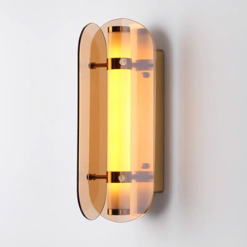 Lámpara de pared LED de vidrio de cobre ovalada Art Deco moderna para sala de estar 