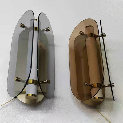 Lámpara de pared LED de vidrio de cobre ovalada Art Deco moderna para sala de estar 