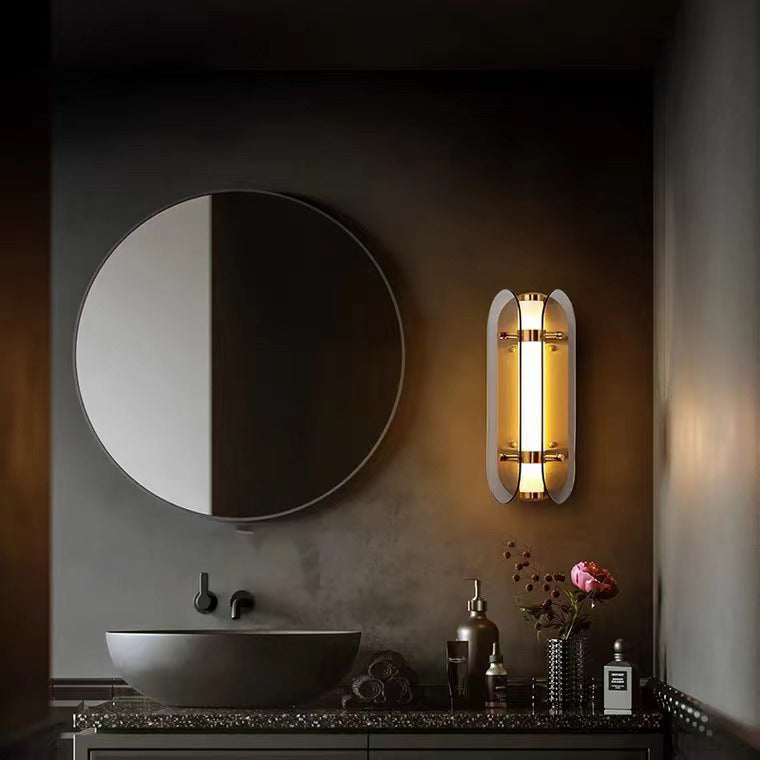 Lámpara de pared LED de vidrio de cobre ovalada Art Deco moderna para sala de estar 