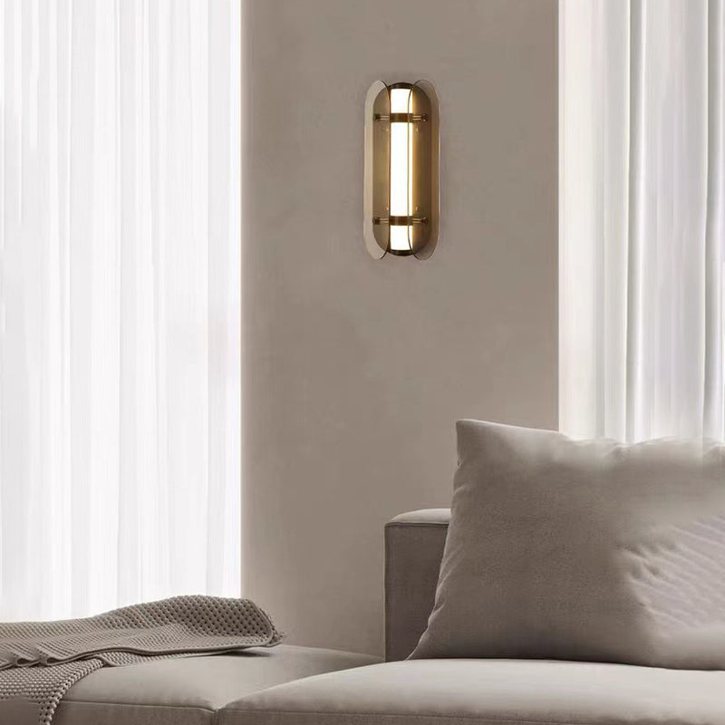 Lámpara de pared LED de vidrio de cobre ovalada Art Deco moderna para sala de estar 