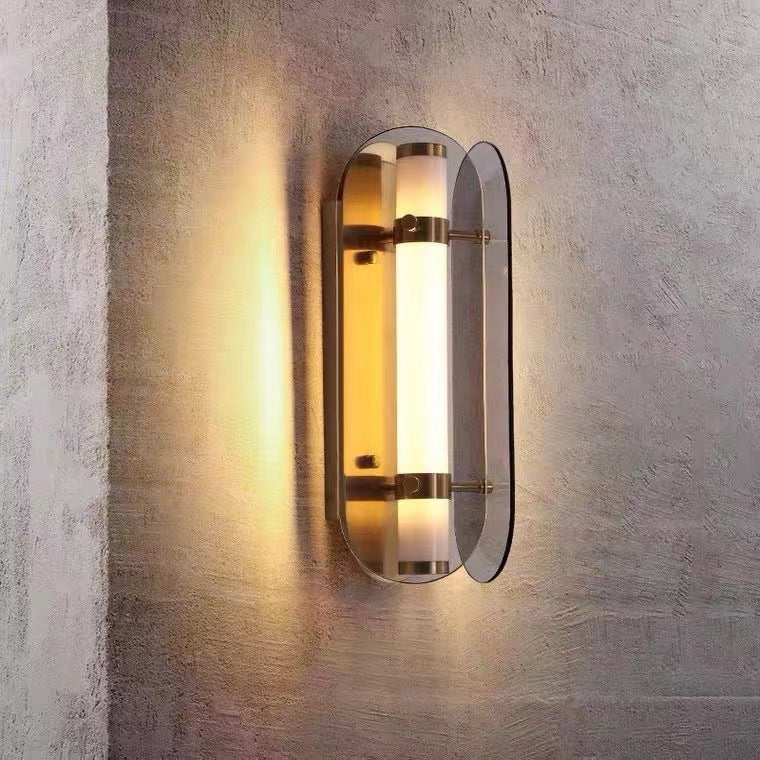 Lámpara de pared LED de vidrio de cobre ovalada Art Deco moderna para sala de estar 
