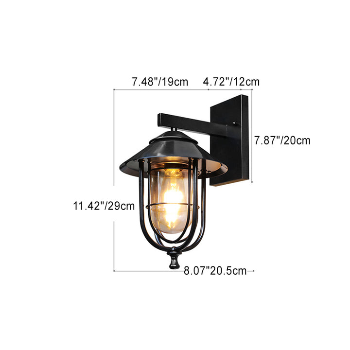 Lámpara Aplique de Pared de 1 Luz de Jaula de Pájaro Vintage Tradicional de Hierro y Vidrio para Patio Exterior 
