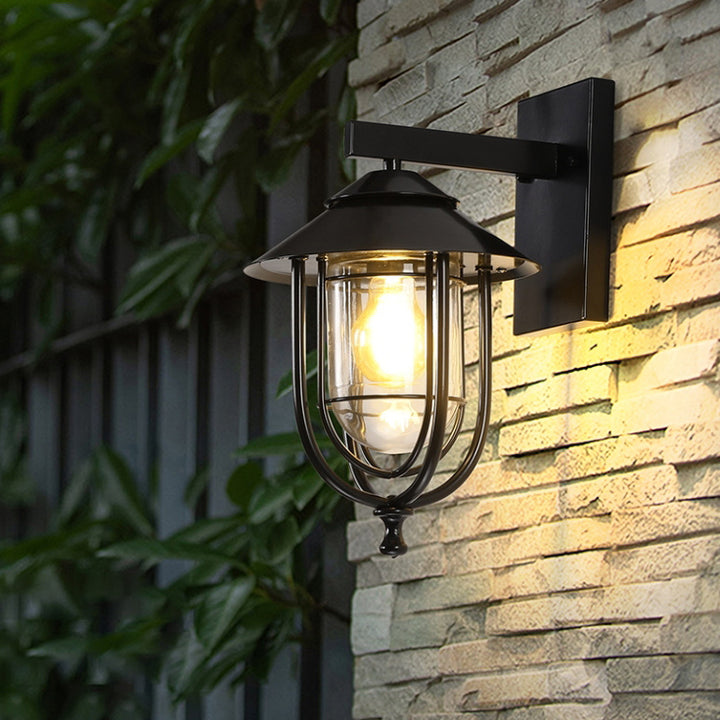 Lámpara Aplique de Pared de 1 Luz de Jaula de Pájaro Vintage Tradicional de Hierro y Vidrio para Patio Exterior 
