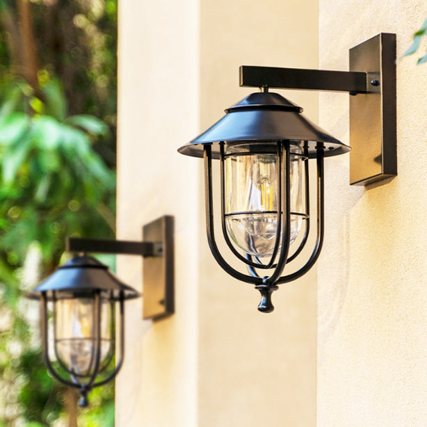 Lámpara Aplique de Pared de 1 Luz de Jaula de Pájaro Vintage Tradicional de Hierro y Vidrio para Patio Exterior 
