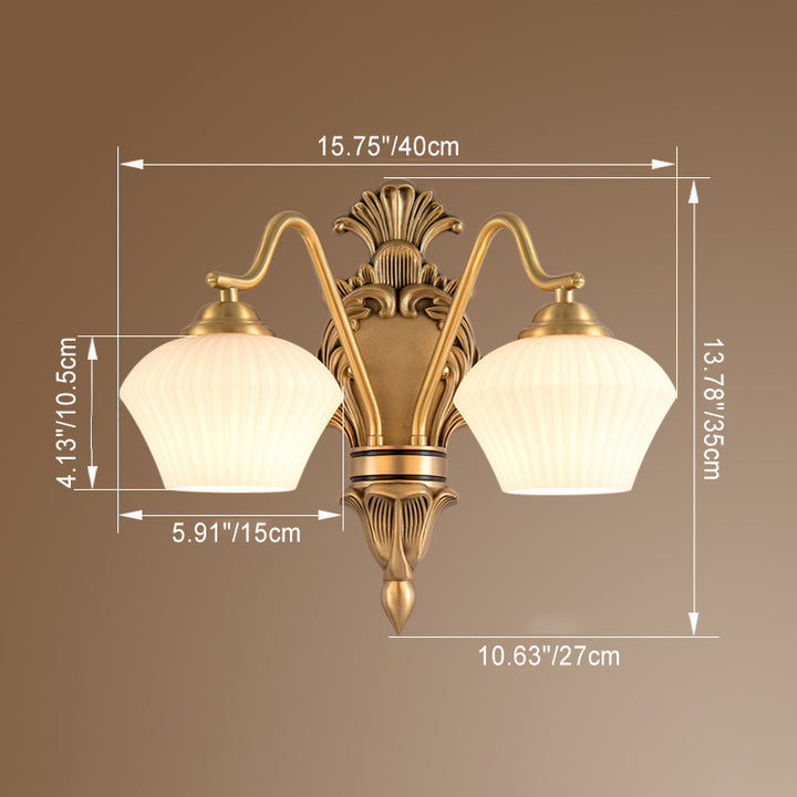 Traditional French Cake Dome Brass Glass 1/2 Light Wall Sconce Lamp For Bedroom