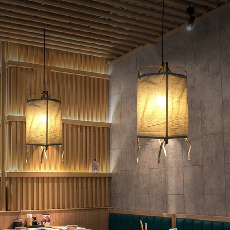 Suspension Luminaire Traditionnel Japonais Rectangulaire en Tissu de Fer à 1 Lumière pour Salon 