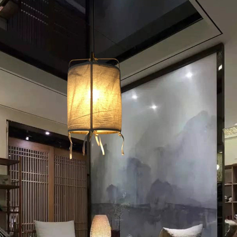 Suspension Luminaire Traditionnel Japonais Rectangulaire en Tissu de Fer à 1 Lumière pour Salon 