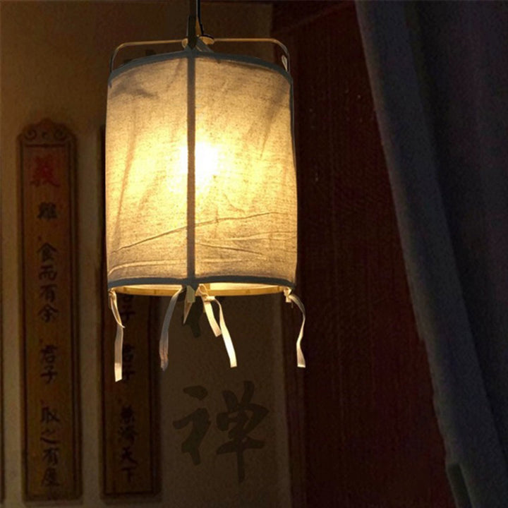 Suspension Luminaire Traditionnel Japonais Rectangulaire en Tissu de Fer à 1 Lumière pour Salon 